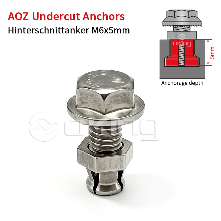 Kotwy podcięte ze stali nierdzewnej AOZ M6x5mm, Hinterschnittanker do systemów zwykłych podciętych